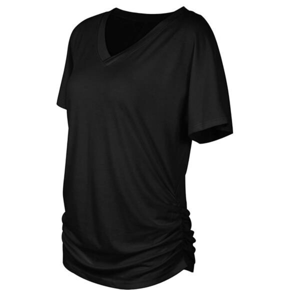 Womens Short Sleeve V Neck Dolman Tops with Side Shirring Loose Fit Shirt - Picture 5 of 6